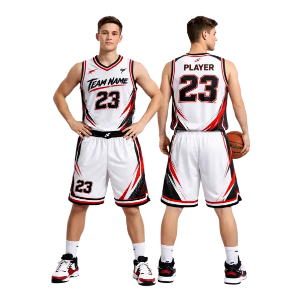 Custom white basketball jerseys with color trim team — product image 2