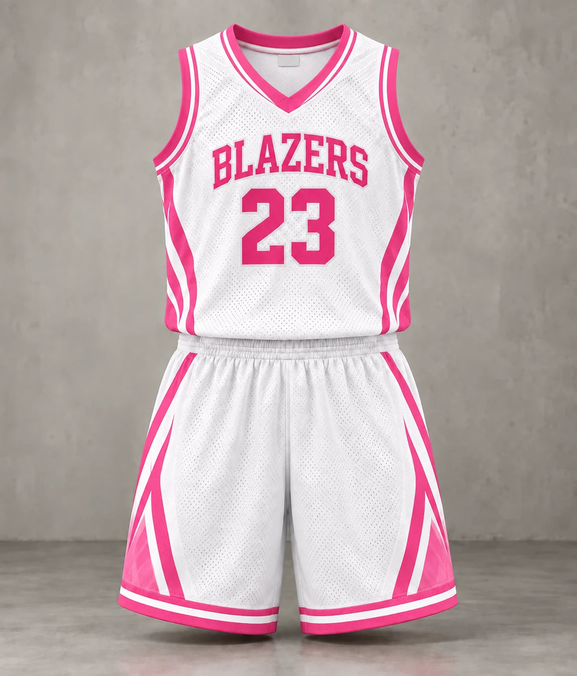 Pink and white design basketball jersey and shorts