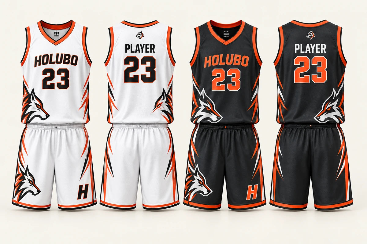 Connected mascot details: front and back of Side A and Side B with matching jersey and shorts