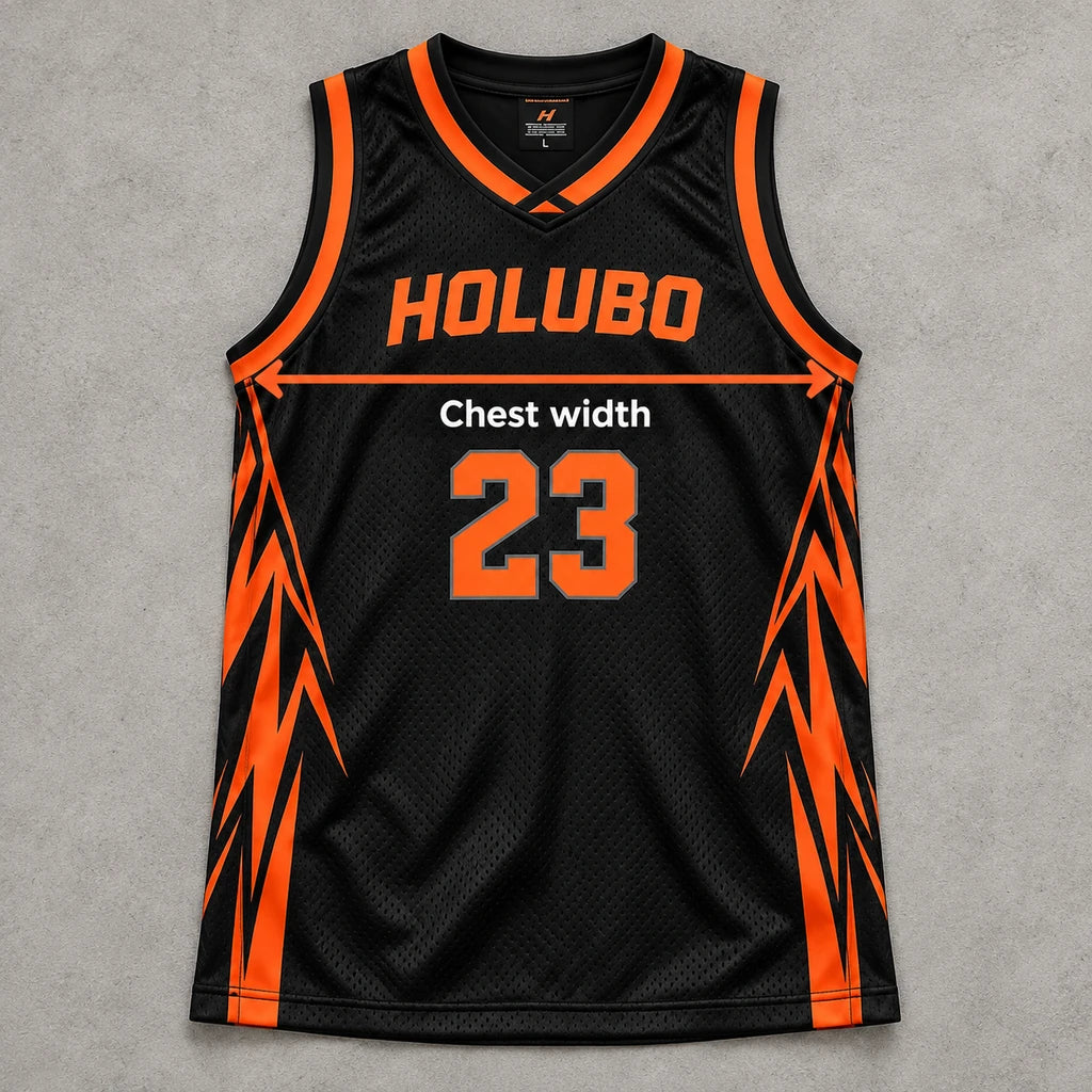 Black and orange HOLUBO uniform with a measuring tape